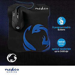 Acheter Nedis Pack Souris Filaire 6 Boutons 1600dpi et Tapis de Souris Antidérapant Noir