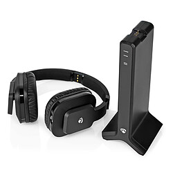 Nedis Casque TV sans Fil RF Circum-auriculaire avec Station de Charge et Portée 25 m Noir pas cher