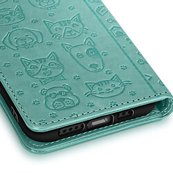 Avizar Housse pour iPhone 16e Design Chat et Chien Clapet Portefeuille Vert pas cher