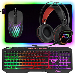Pack Gamer 4 en 1 FURY HELLFIRE Clavier, Souris, Tapis, Casque Retro-éclairage RGB