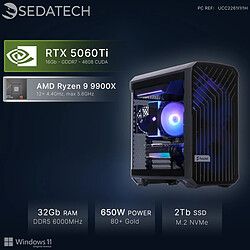 Sedatech Workstation, AMD Ryzen 9 9900X, RTX5060Ti, 32Go DDR5, 2To SSD, Win 11