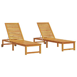 vidaXL Transat 2 pcs Marron 202 x 53 x 89 cm Bois d'Acacia Massif