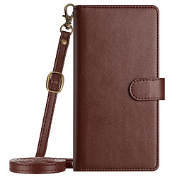 Étui Pour Longue Sangle Xiaomi POCO F6 5G 8 Fentes Pour Cartes Protecive Portefeuille Portefeuille Fermeture Éclair Flip Folio Antichoc FOXDOCK Marron 