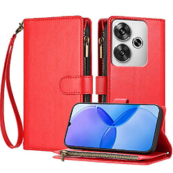Acheter Étui Pour Longue Sangle Xiaomi Redmi Turbo 3 Antichoc 8 Fentes Pour Cartes Portefeuille Portefeuille Fermeture Éclair Flip Folio Protecive FOXDOCK Rouge