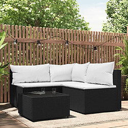 vidaXL Salon de jardin 4 pcs avec coussins Noir Résine tressée