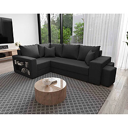 Bestmobilier Libbie - Canapé d'angle gauche 4 places convertible avec coffre, étagère et poufs en tissu