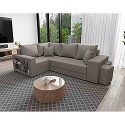 Bestmobilier Libbie - Canapé d'angle gauche 4 places convertible avec coffre, étagère et poufs en tissu