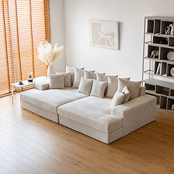 Concept Usine Canapé 4 places assise profonde en velours côtelé beige CARDIFF