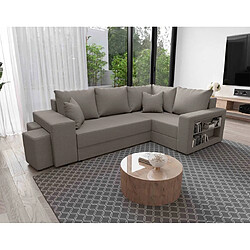 Bestmobilier Libbie - Canapé d'angle droit 4 places convertible avec coffre, étagère et poufs en tissu