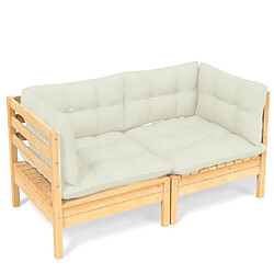 ZMH Canapé 2 places de jardin et coussins crème Bois de pin solide