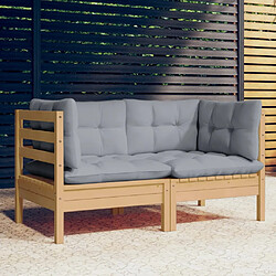 ZMH Canapé 2 places de jardin et coussins gris Bois de pin solide