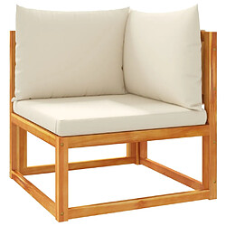 Zmh Canapé d'angle de jardin en acacia - Crème