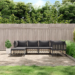 Zmh Salon de jardin résine tressée - Anthracite Salon de jardin 6 pièces - avec coussins - résine tressée - coloris anthracite