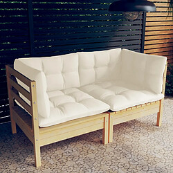 ZMH Canapé 2 places de jardin et coussins crème Bois de pin solide