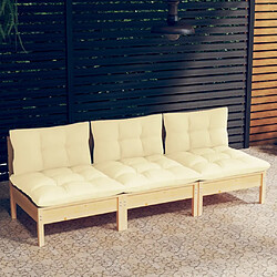 ZMH Canapé 3 places de jardin et coussins crème Bois de pin solide