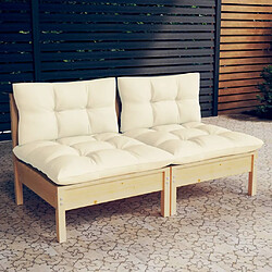 ZMH Canapé 2 places de jardin et coussins crème Bois de pin solide