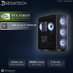 Sedatech PC Gamer, AMD Ryzen 9 7900X3D, RTX5060Ti, 32Go DDR5, 2To SSD, Win 11