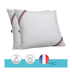 DODO Lot de 2 oreillers Tendance - 60 x 60 cm - Garnissage 100% Polyester fibre creuse siliconee - Blanc