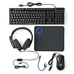 Nedis Pack gaming 5-en-1 avec Clavier, Souris, Casque et Tapis Rétroéclairé Noir