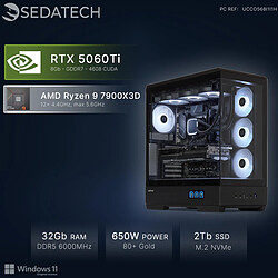 Sedatech PC Gamer, AMD Ryzen 9 7900X3D, RTX5060Ti, 32Go DDR5, 2To SSD, Win 11
