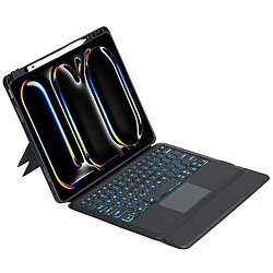 Clavier Bluetooth Tactile avec Rétroéclairage Multicolore pour iPad Pro 13 2024 - Coque à Charnière Pivotante Détachable, Port USB-C, Autonomie 80h - Noir