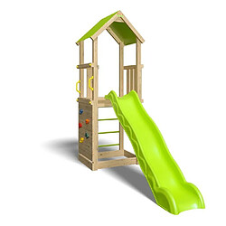 Trigano Tour de jeux bois avec toboggan - Vert Aire de jeux en bois - Tour de jeux avec toboggan - pour enfants dès 3 ans
