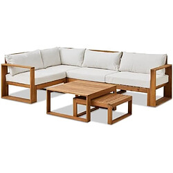 Bocarnea Salon de jardin d'angle modulable LEVATA OTTOMAN - Bois d'acacia FSC - 6 personnes - Blanc cassé + Housse incluse