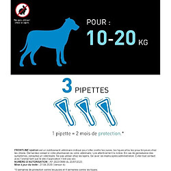 Avis Frontline Spot On chien - Anti-puces anti-tiques pour chien M - 10-20kg - 3 pipettes