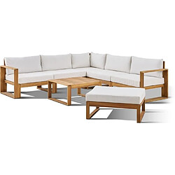 Bocarnea Salon de jardin d'angle modulable LEVATA XL - Bois d'acacia FSC - 8 personnes - Blanc cassé + Housse incluse