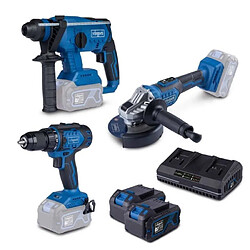 SCHEPPACH - Combot kit 20V IXES : perceuse + perforateur + meuleuse + 2 batteries 4Ah + chargeur