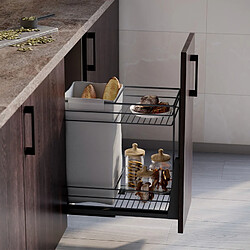 Emuca 8381635 Chariot coulissant avec paniers et chariot à pain Titane avec fermeture à amortie, module 300mm, Acier, Gris Anth