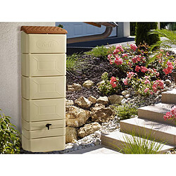 Récupérateur à eau mural 300 L, beige avec couvercle, robinet, fixation murale et kit raccord chéneau - Bellijardin