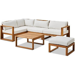 Bocarnea Salon de jardin d'angle modulable LEVATA OTTOMAN - Bois d'acacia FSC - 6 personnes - Blanc cassé + Housse incluse