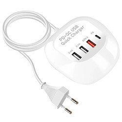 LinQ Mini Station de Charge Multiport 3 USB + USB-C Compact Câble 1m Blanc