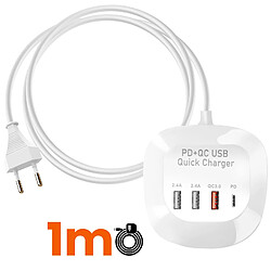 LinQ Mini Station de Charge Multiport 3 USB + USB-C Compact Câble 1m Blanc pas cher