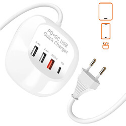 Avis LinQ Mini Station de Charge Multiport 3 USB + USB-C Compact Câble 1m Blanc