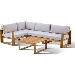 Bocarnea Salon de jardin d'angle modulable LEVATA CLASSIQUE - Bois d'acacia FSC - 5 personnes - Gris