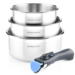 Set de 3 casseroles 16-18-20 cm Arthur Martin AM3710 - Acier Inoxydable - Poignée amovib...