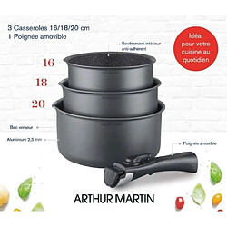 Avis Arthur Martin Set de 3 casseroles Gris Mat 16-18-20 cm + 1 poignée amovible - Aluminium ? Revetement a...