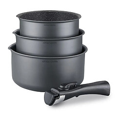 Batterie de cuisine ARTHUR MARTIN AM777GM Set de 3 casseroles - Gris Mat 16-18-20 cm + 1 poignée amovible - Tous feux dont indu