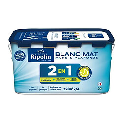 Peinture 2 en 1 murs et plafonds - Blanc mat - RIPOLIN - 2,5 L