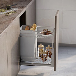 Emuca 8381611 Chariot coulissant avec paniers et chariot à pain Supra avec fermeture à amortie, module 300, Acier, Chromé