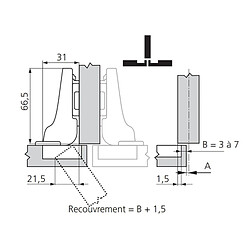 Charnière Clip Top Blumotion 110° demi coudé à visser BLUM CHA71B365