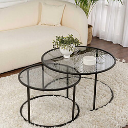 Hanah Home Ensemble de 2 tables gigognes rondes en métal et verre Auruma noir avec verre gris.