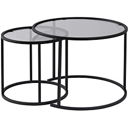 Hanah Home Ensemble de 2 tables gigognes rondes en métal et verre Aurum noir avec verre gris.