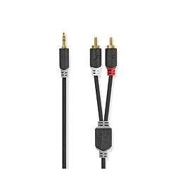 Nedis Câble Audio Jack 3.5mm Mâle vers Double RCA Mâle 5m Gris anthracite