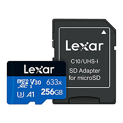 Lexar Carte Mémoire microSDXC 256Go 633x V30 4K 100Mb/s avec Adaptateur SD Noir / Bleu