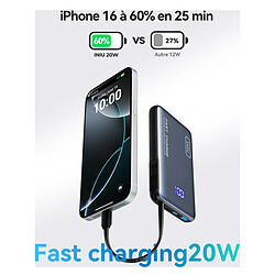 Iniu Batterie Externe de Poche 10000mAh 2 ports USB-A / USB-C avec Câble USB-C Noir