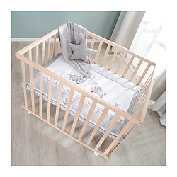 Parc Bébé sur Roulettes - ROBA - Jumbotwins - Réglable en Hauteur - Tapis de Parc Inclus - Bois Massif Naturel - Motif Élép