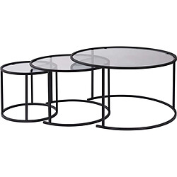 Hanah Home Ensemble de 3 tables gigognes rondes en métal et verre Aurum noir avec verre gris.
